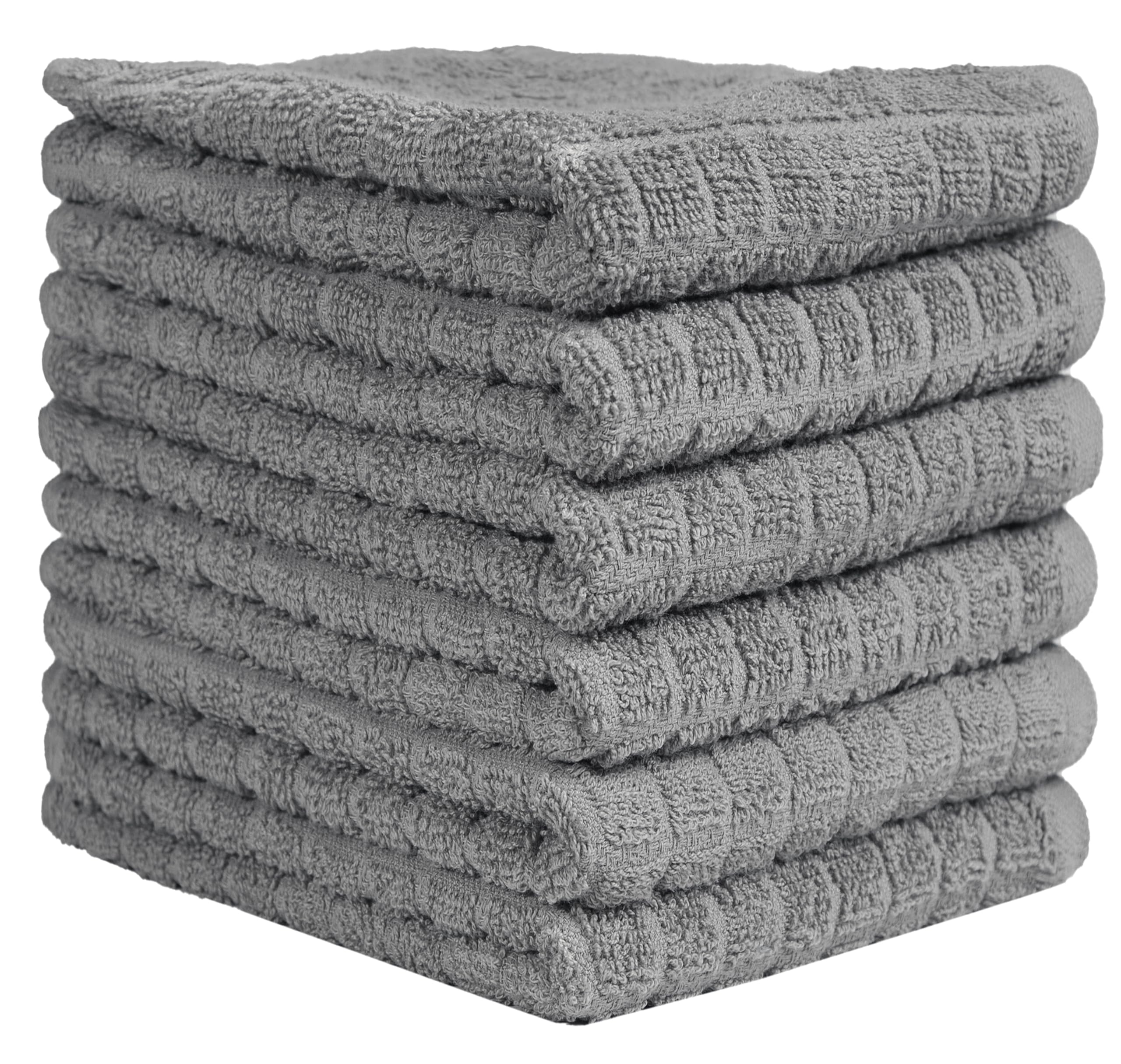 Bumble Towels grey six-pack towels laid flat for countertop cleaning.