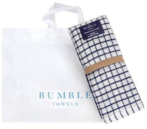 Bumble Towels navy towel in use for dish drying and hand drying