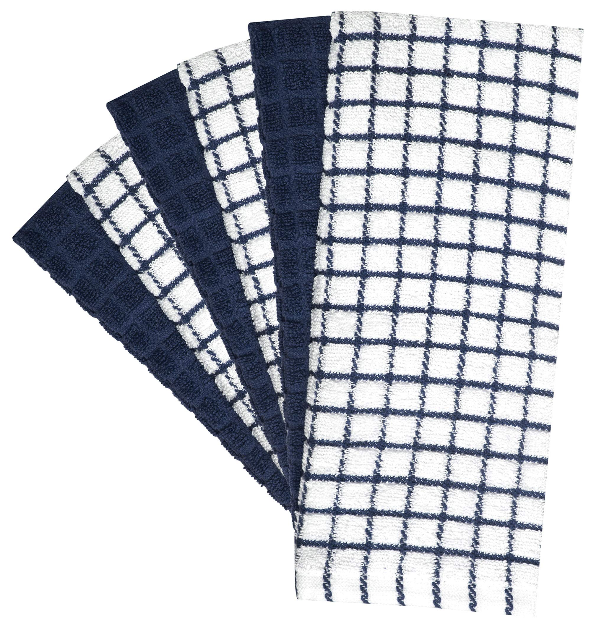 Bumble Towels navy kitchen towel stacked to illustrate generous size