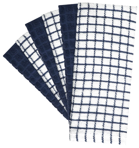 Bumble Towels navy kitchen towel stacked to illustrate generous size