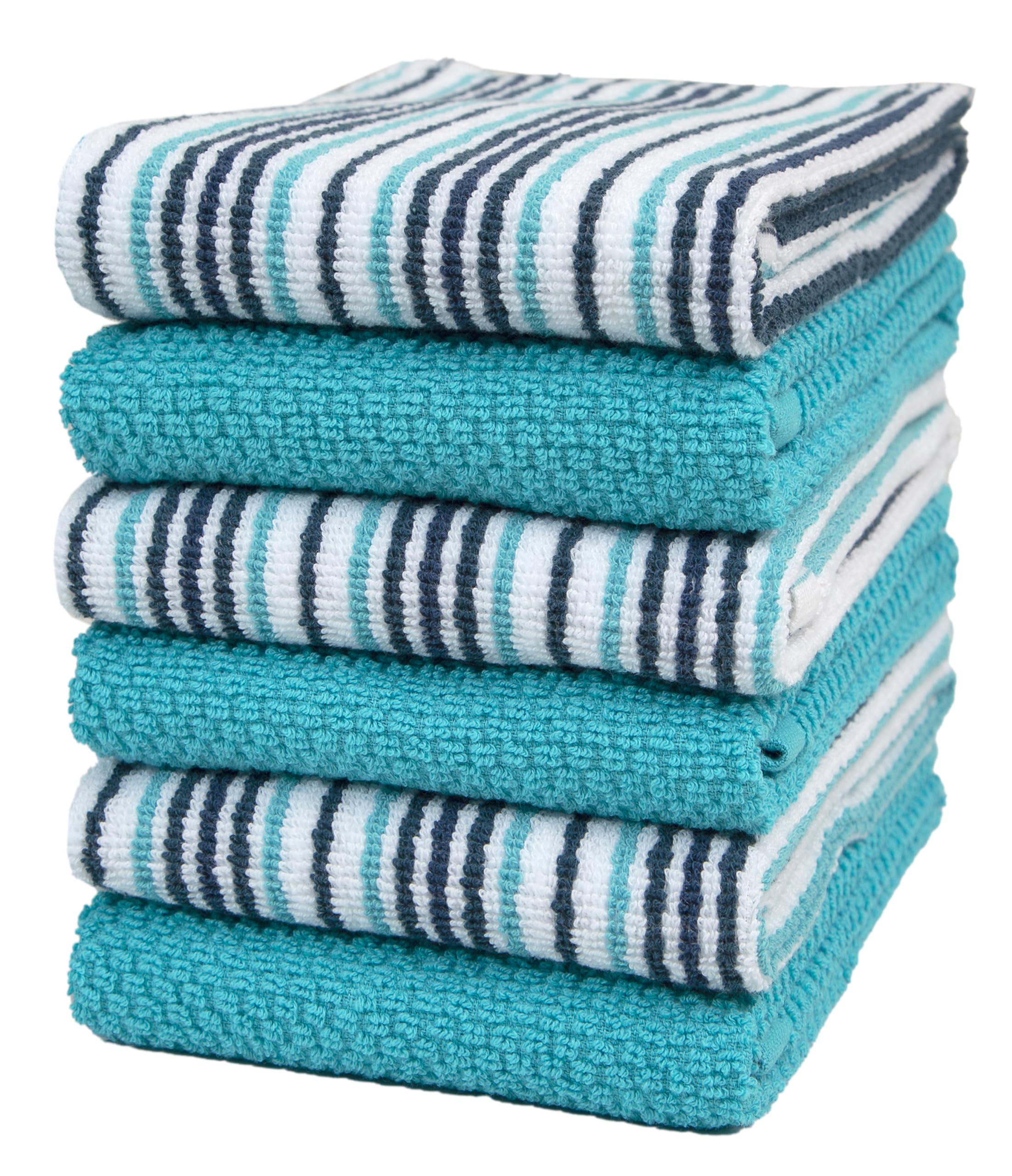 Bumble Towels popcorn stripe kitchen towels in use for quick cleanup