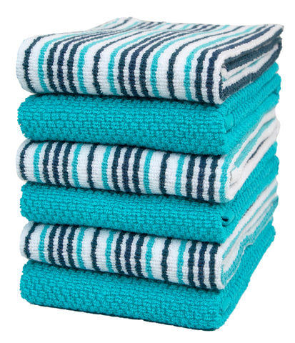 Bumble Towels popcorn stripe kitchen towels in use for quick cleanup