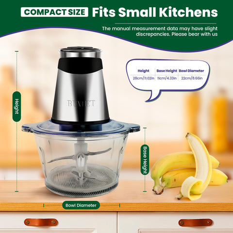 BUMET 8-cup glass bowl showing clear visibility during grinding