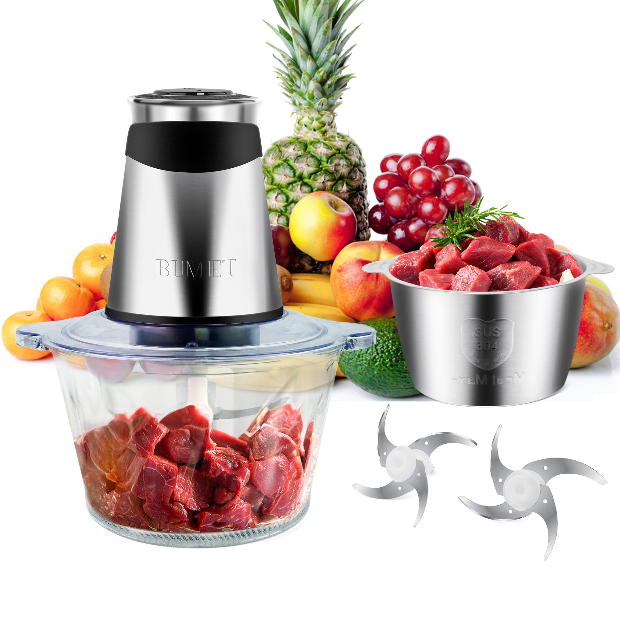 BUMET electric food processor unit top view for fast chopping in minutes
