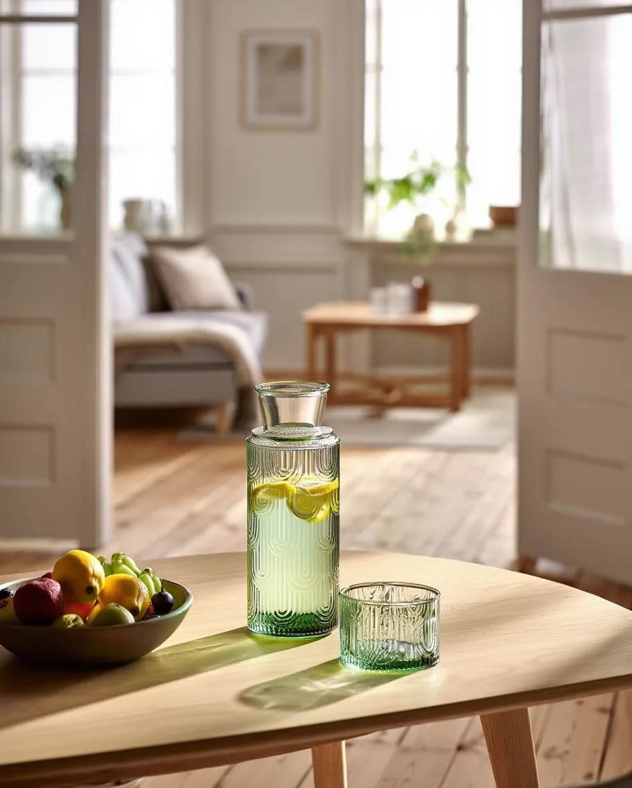 Buminee juice carafe with lid for infused beverages at home.
