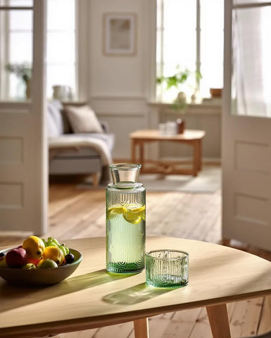 Buminee juice carafe with lid for infused beverages at home.