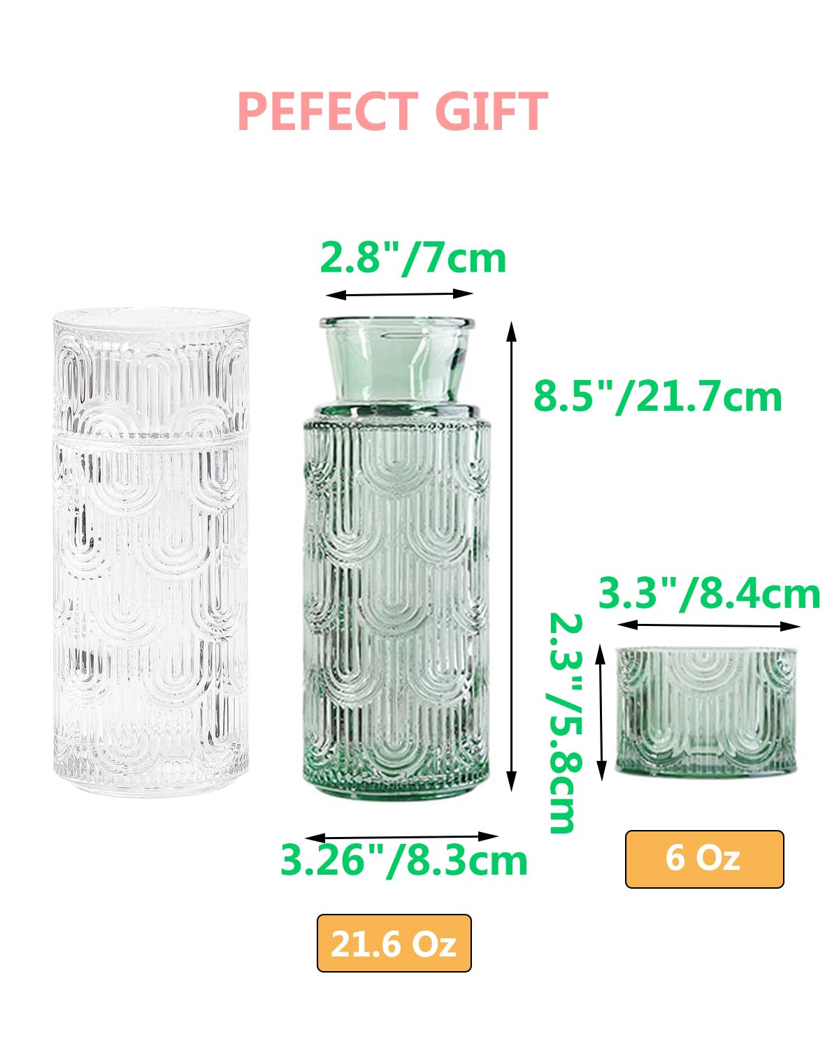 Buminee vintage green glass carafe with lid adds style to space.
