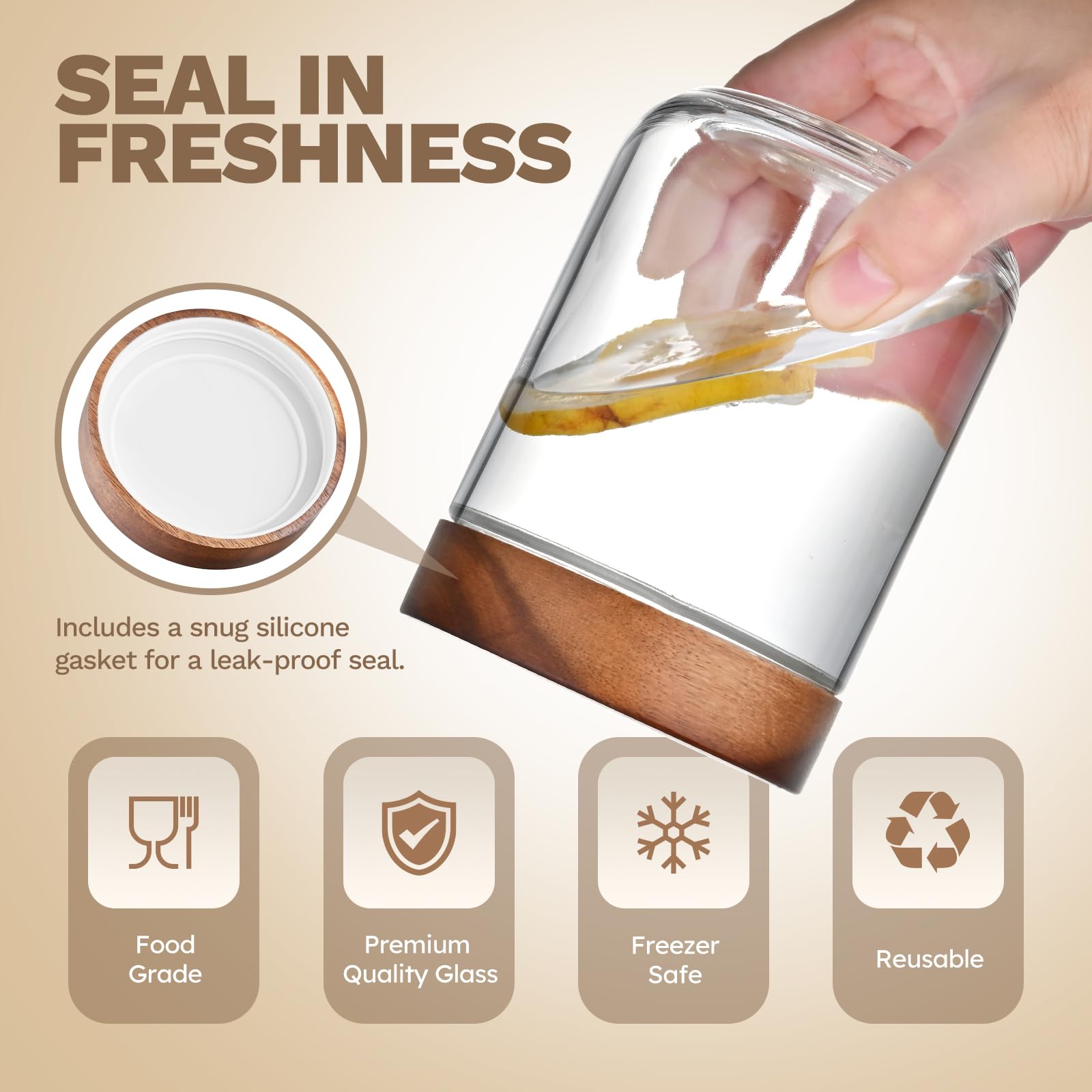 Bumobum glass jar with silicone seal for leak-proof on-the-go meals.