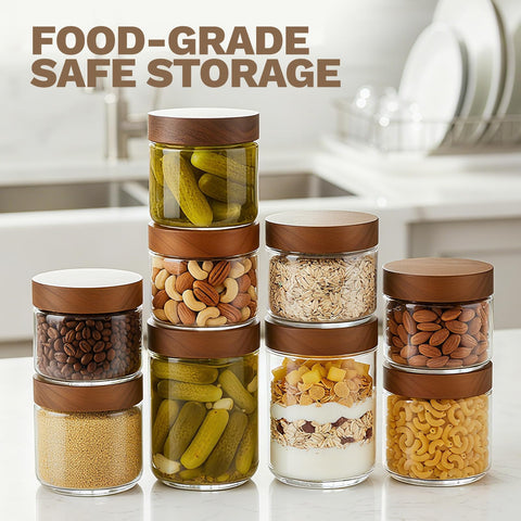 Bumobum clear glass jars keep dry ingredients visible and fresh.