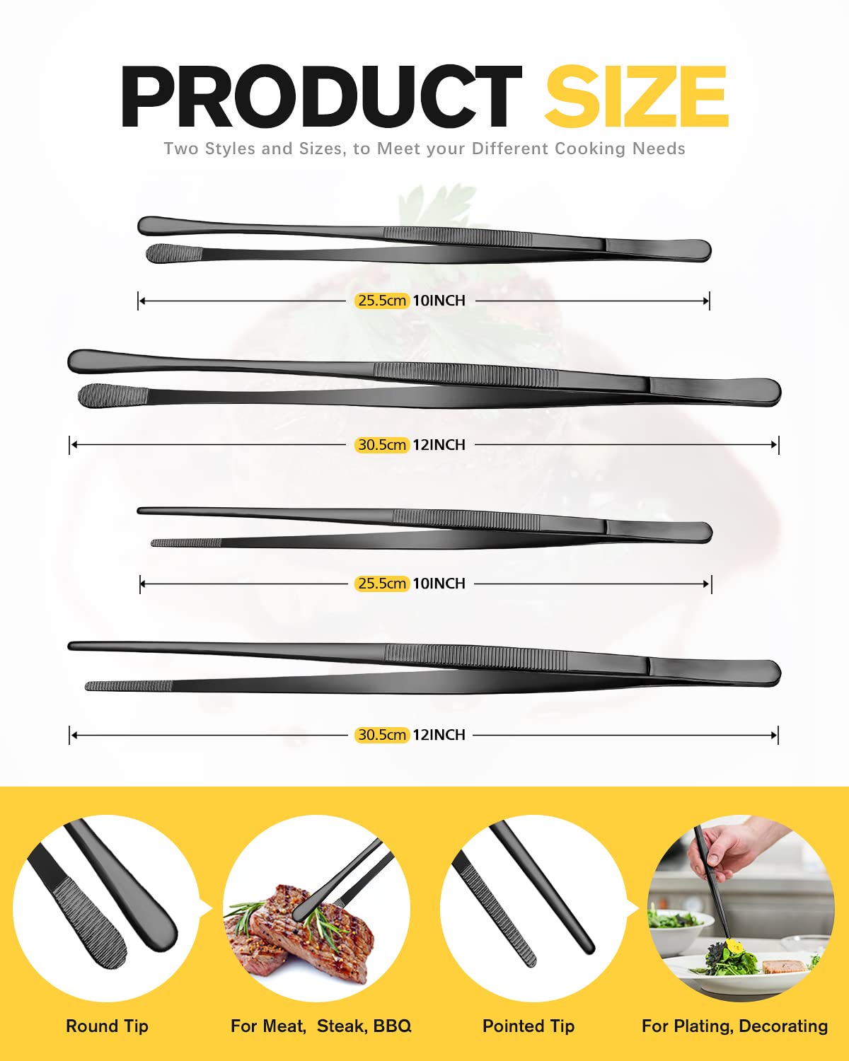 BundlePro kitchen tweezers set—rust and heat resistant stainless steel.