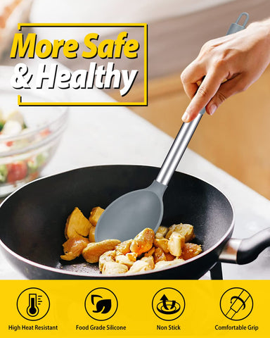 Bundlepro anti-scratch silicone spoon head protects pots and pans while stirring.