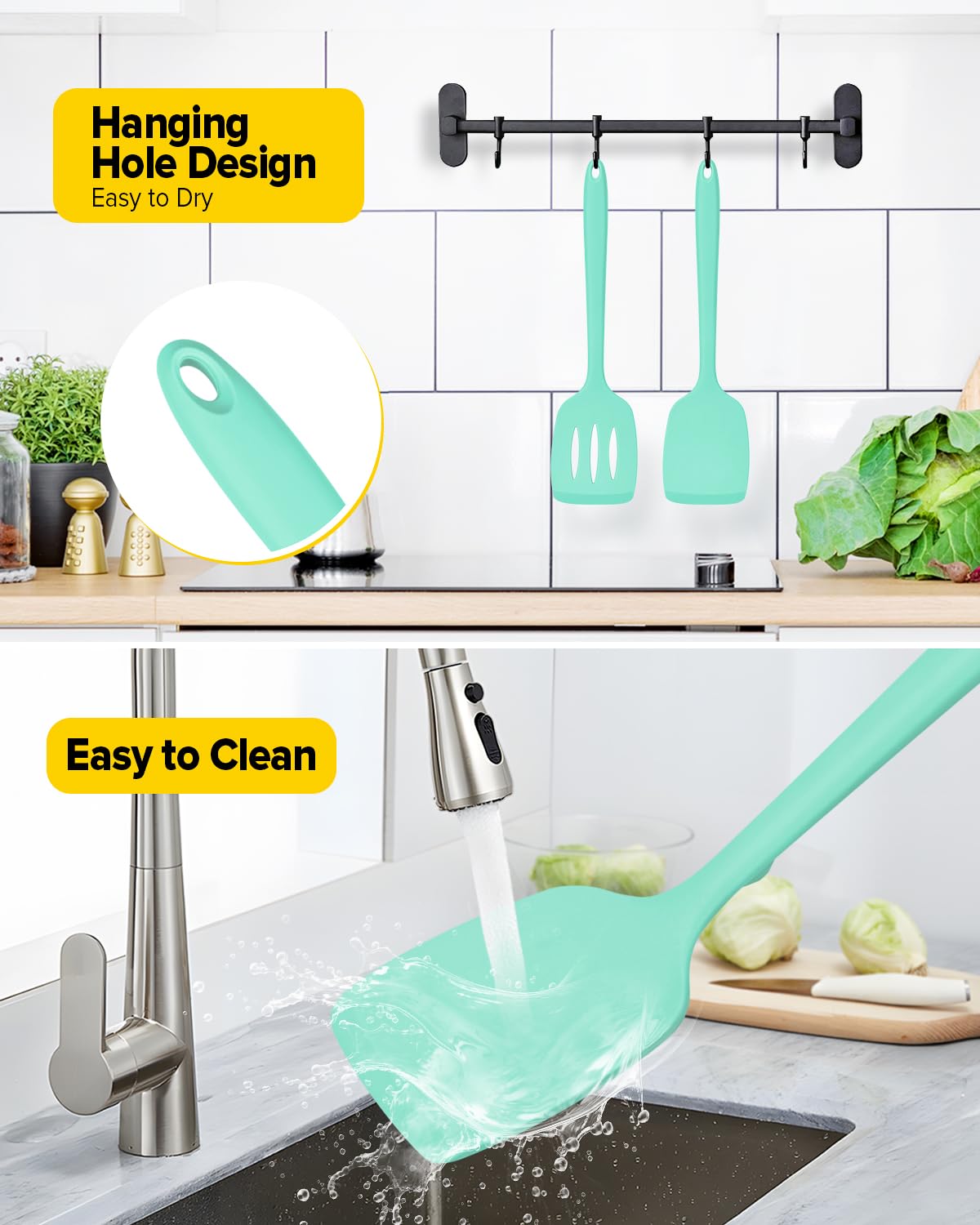 Bundlepro green BPA-free silicone spatula set, safe for cookware and food prep.