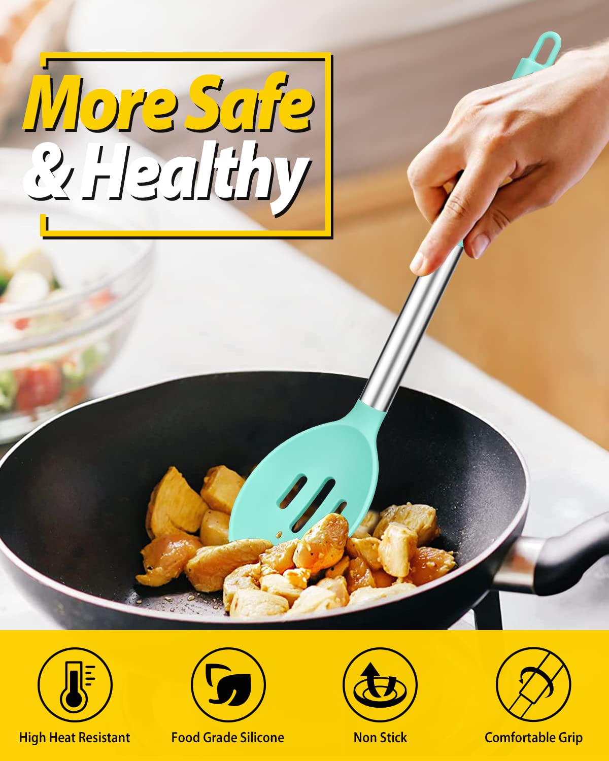 Bundlepro easy-clean silicone spoons in green wipe clean and dry fast.