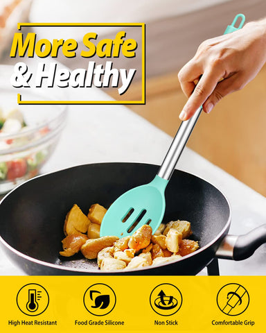 Bundlepro easy-clean silicone spoons in green wipe clean and dry fast.
