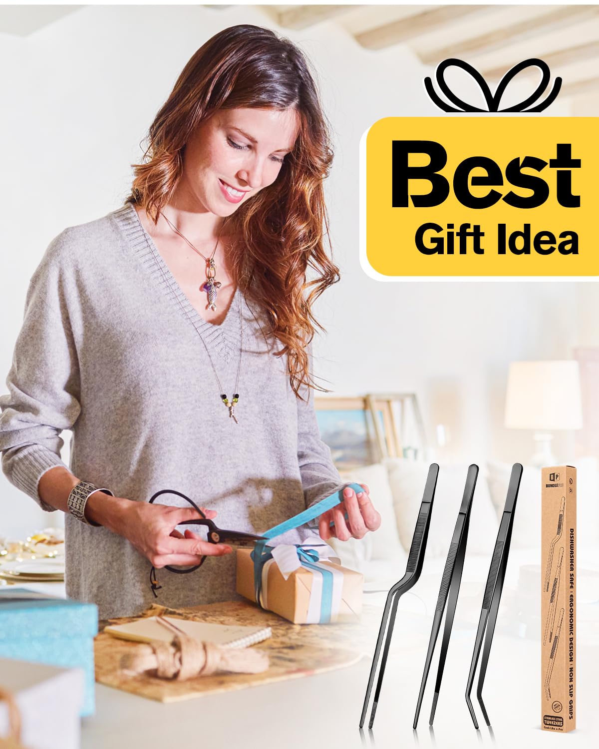 Bundlepro 12-inch tweezers help flip foods evenly on the BBQ.