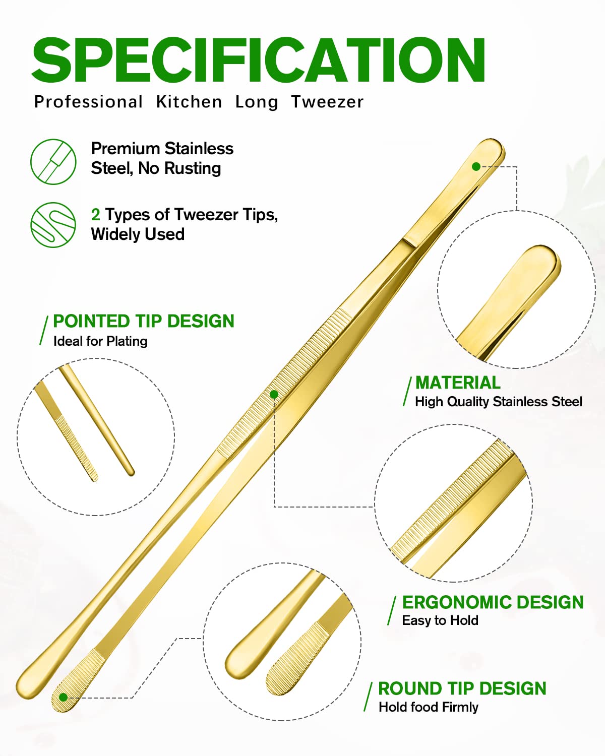 Bundlepro gold tweezers 10in set ideal for grilling and turning tasks