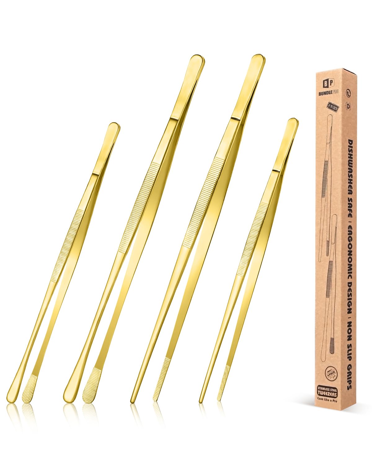 Bundlepro gold tweezers 12in set for precise plating and delicate food handling