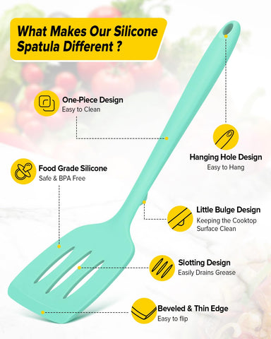 Bundlepro green silicone spatula slotted in action, draining moisture for crisp results.