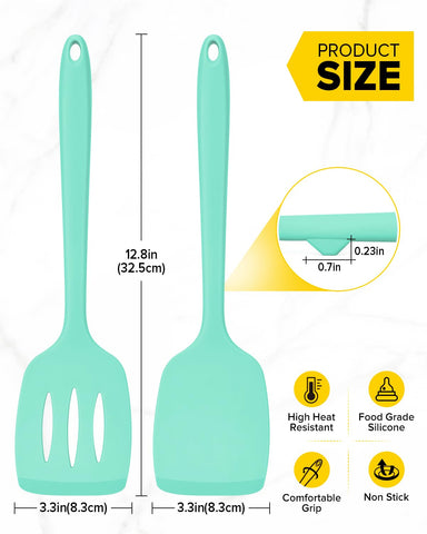 Bundlepro green silicone spatula solid in use, flipping eggs and pancakes with ease.