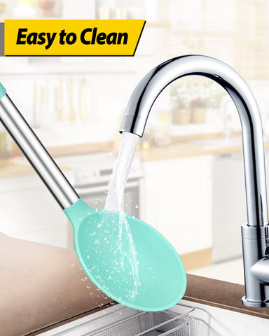 Bundlepro hanging-hole design spoons in green dry neatly after use.