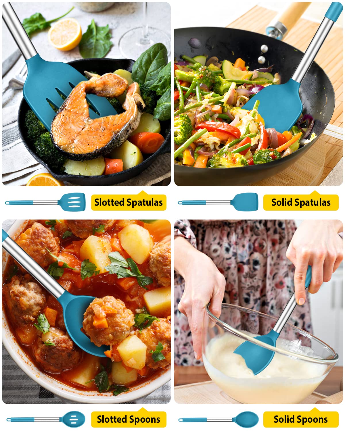 Bundlepro heat-resistant blue slotted spoons for draining liquids