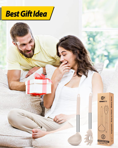 Bundlepro khaki kitchen utensils set complements modern kitchen styling.