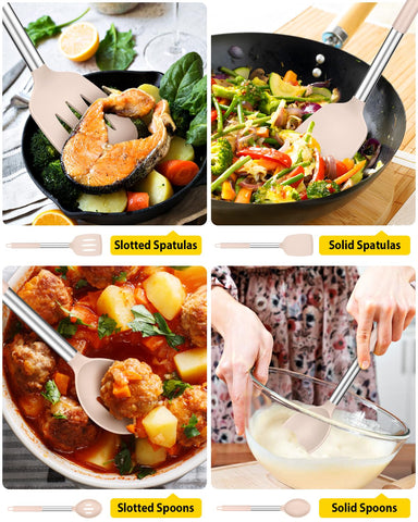 BundlePro khaki-slotted spoons drain liquids easily with sturdy stainless steel construction