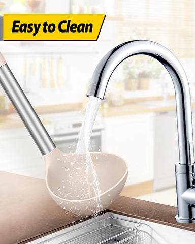 Bundlepro ladle spoon anti-scald handle reduces heat transfer during cooking tasks.