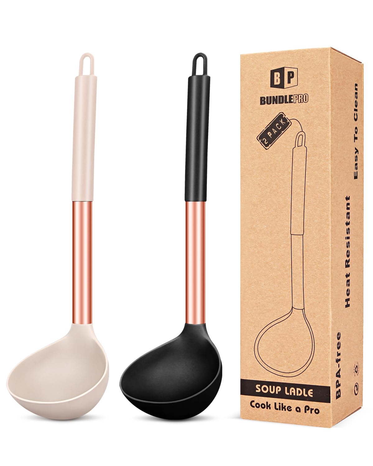 BundlePro ladle spoon in rose gold for safe stirring and serving soups