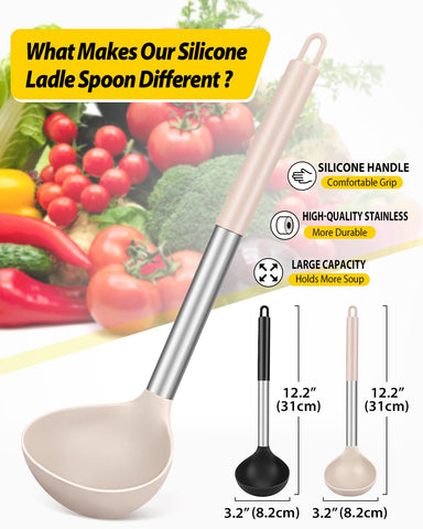 Bundlepro ladle spoon close-up shows high-heat resistant handle for comfortable grip.