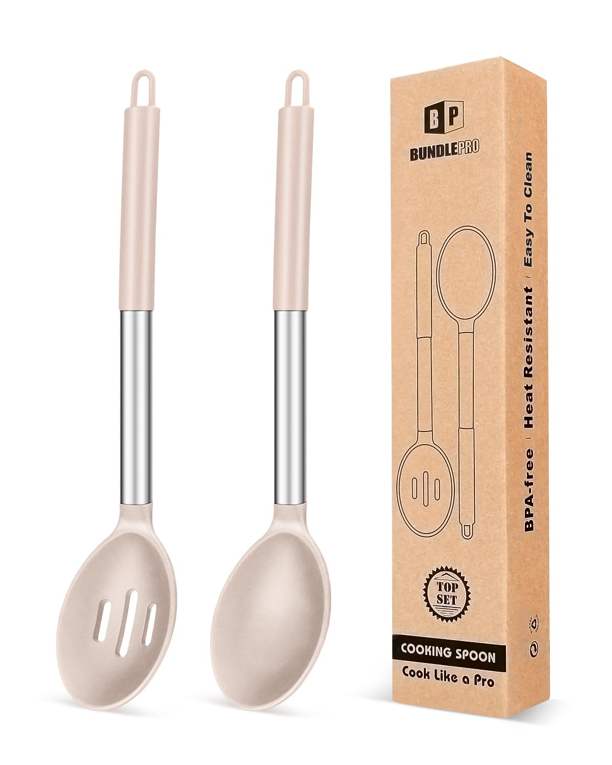 BUNDLEPRO large silicone solid spoon for precise basting without scratching pans.