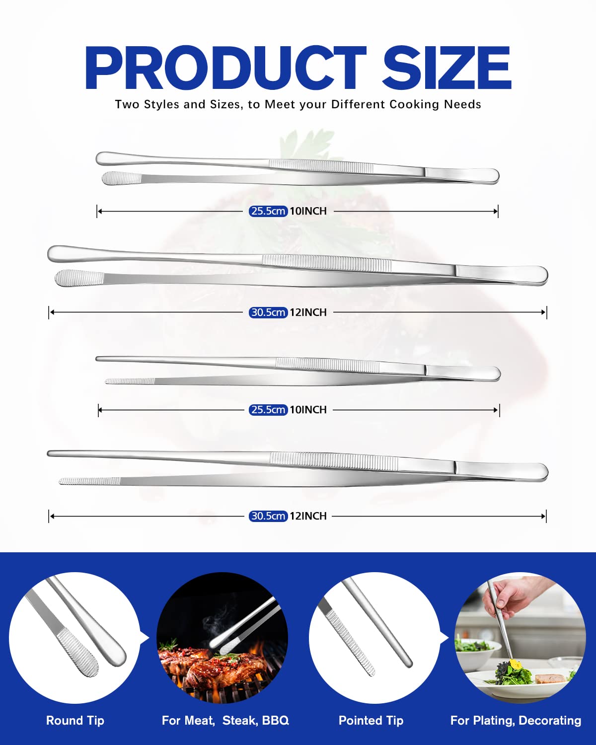 Bundlepro long tweezers reach tight spots for grilling and plating.