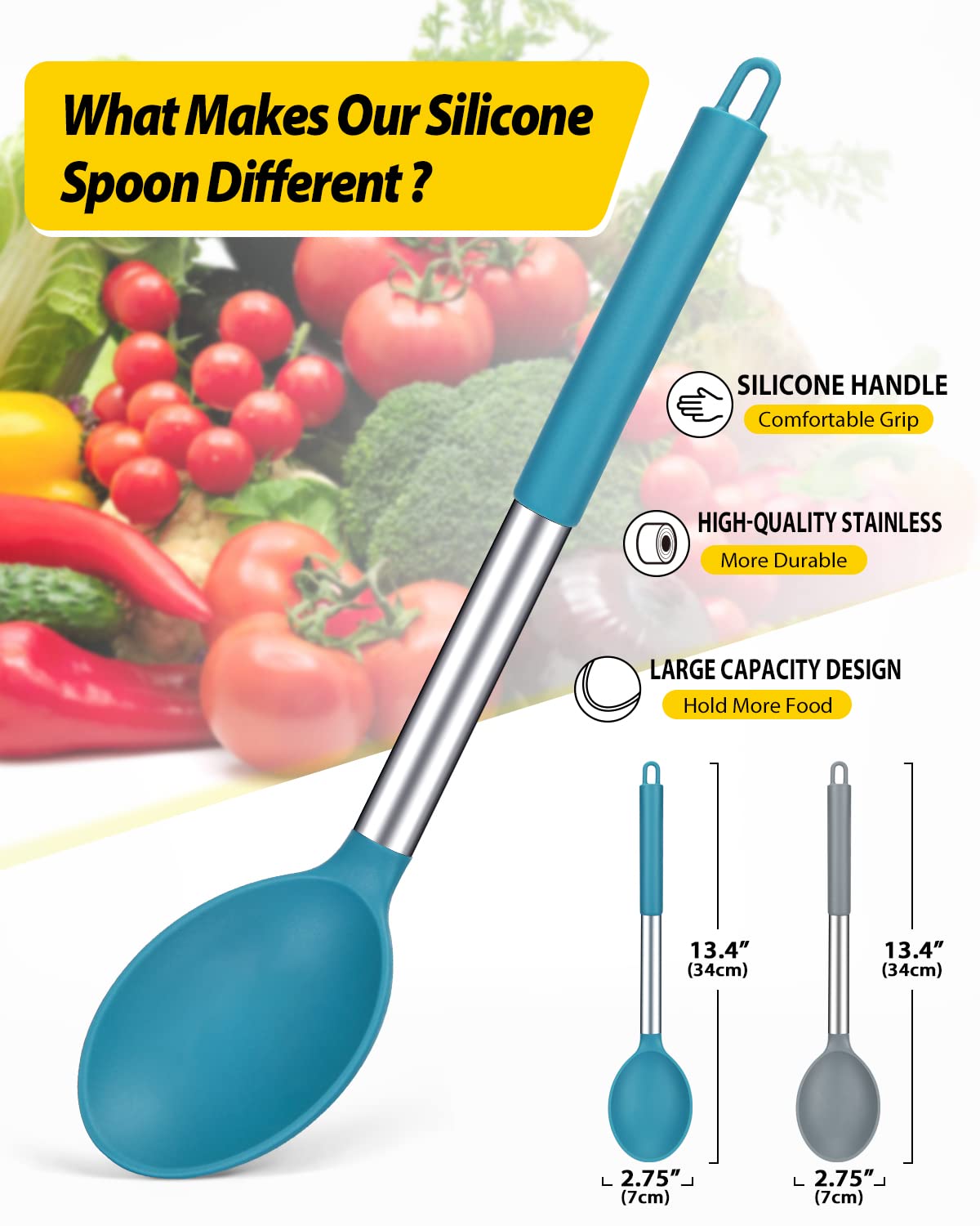 Bundlepro non-stick silicone spoon head protects coated cookware during mixing.