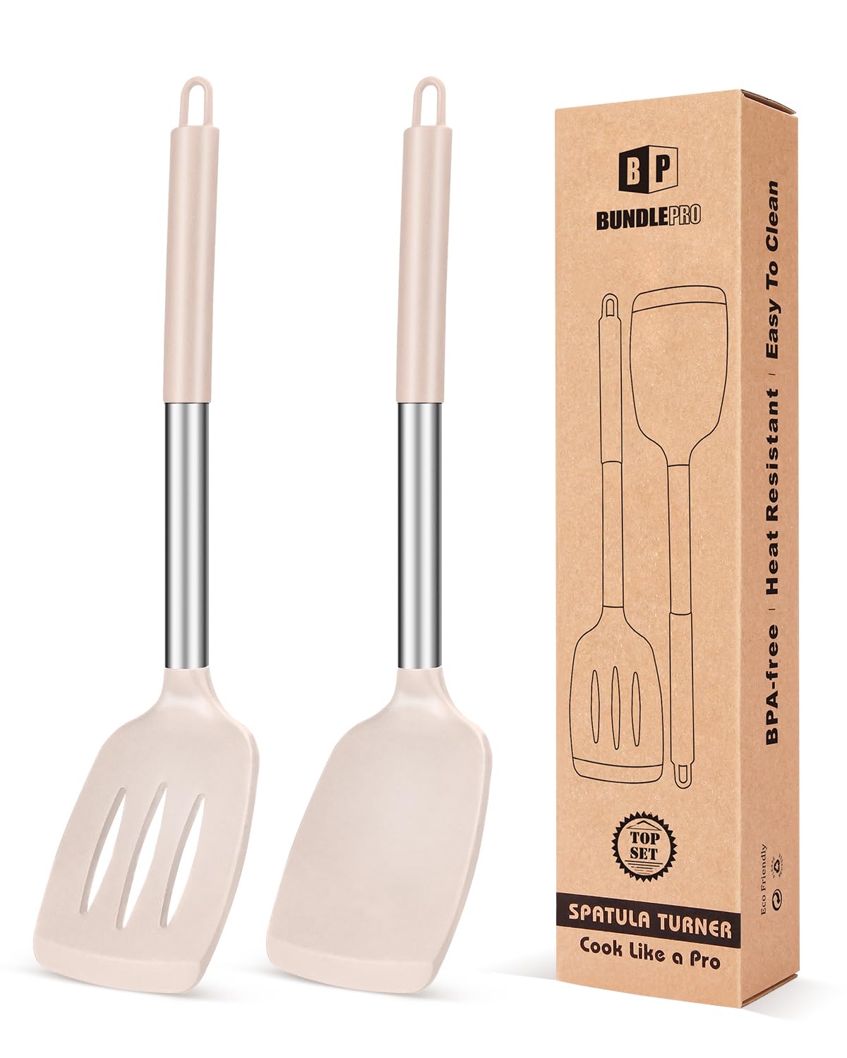 Bundlepro two silicone turners in khaki for safe, non-scratch turning