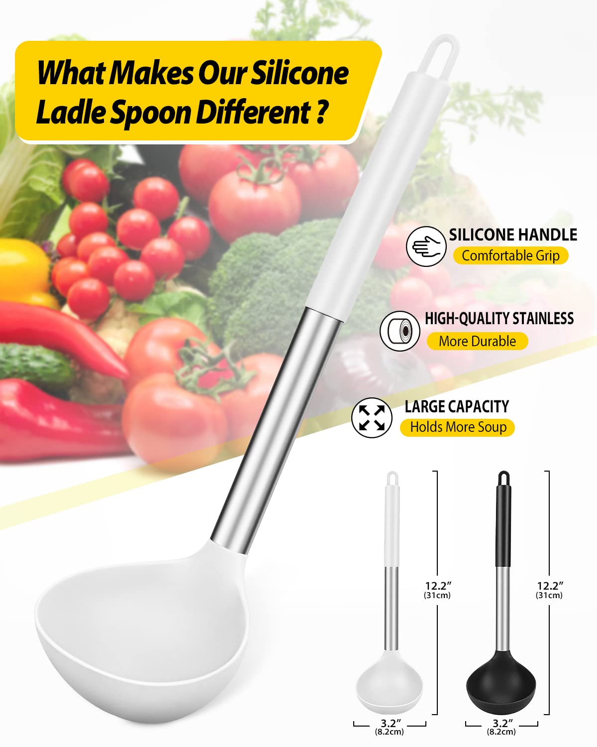 BundlePRO ladle handle close-up highlights stainless steel core and comfortable grip.