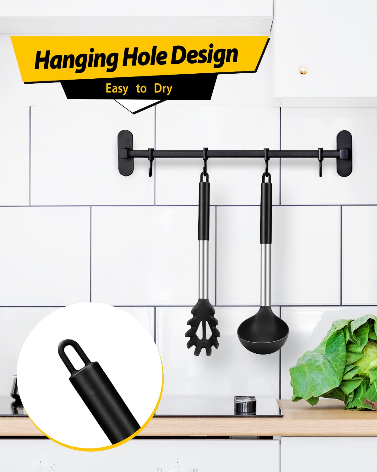 BundlePRO pasta-ladle set in black complements modern kitchen aesthetics.