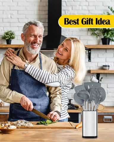Bundlepro stainless steel holder keeps utensils organized and accessible.