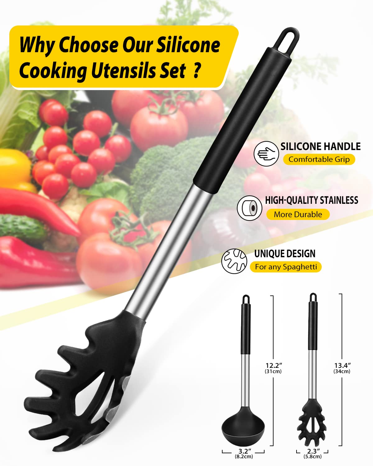 BundlePRO silicone ladle spoon in black for easy stirring and serving soups.