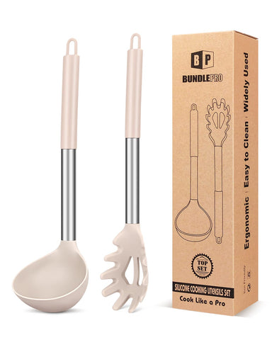 Bundlepro pasta fork khaki with heat-safe silicone head for pasta servings.