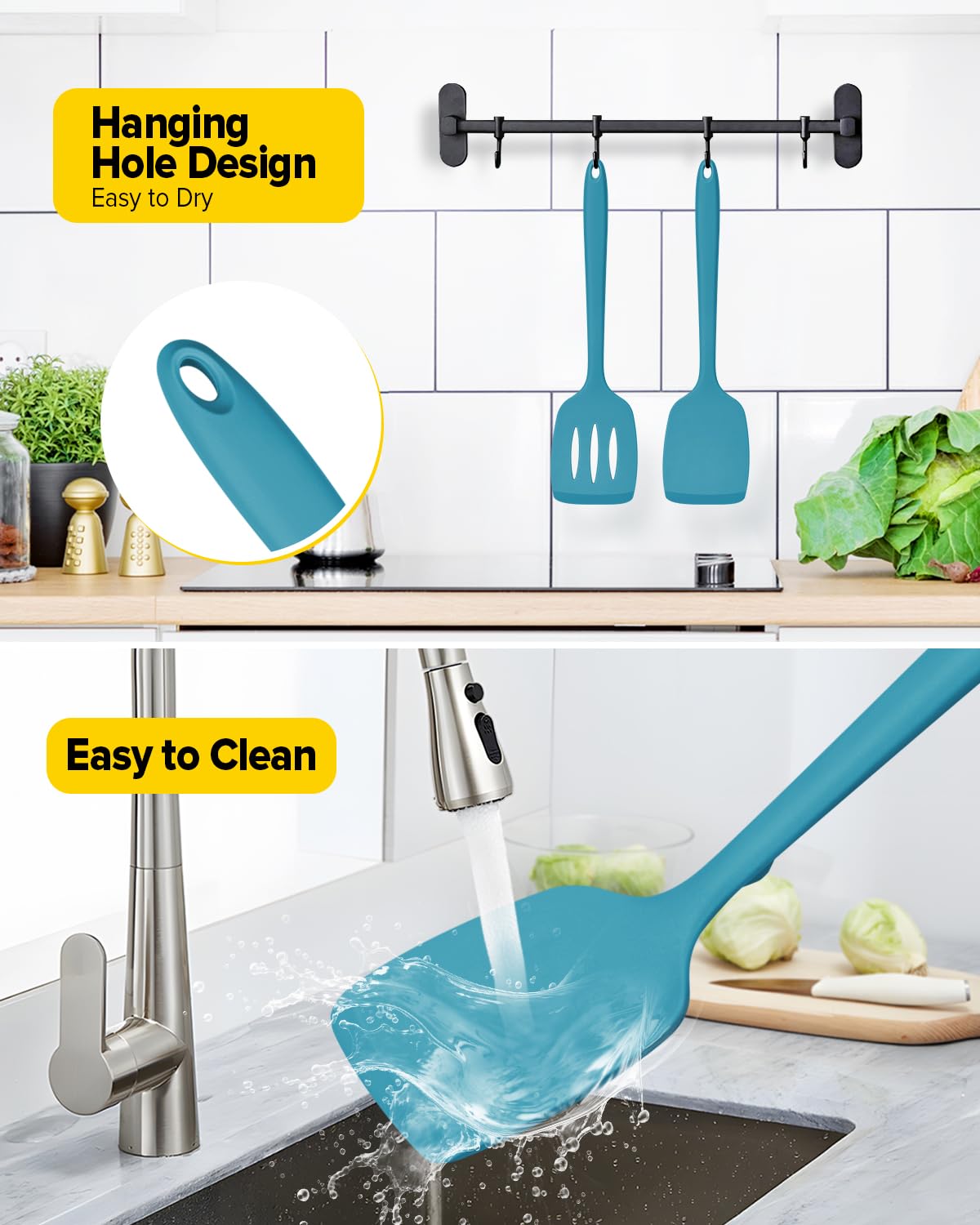 Bundlepro easy clean blue spatula with hanging hole for storage