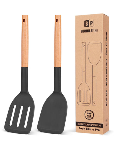 Bundlepro silicone spatula set with wooden short handle for nonstick protection