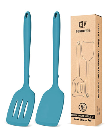 Bundlepro slotted blue silicone spatula for turning and draining foods