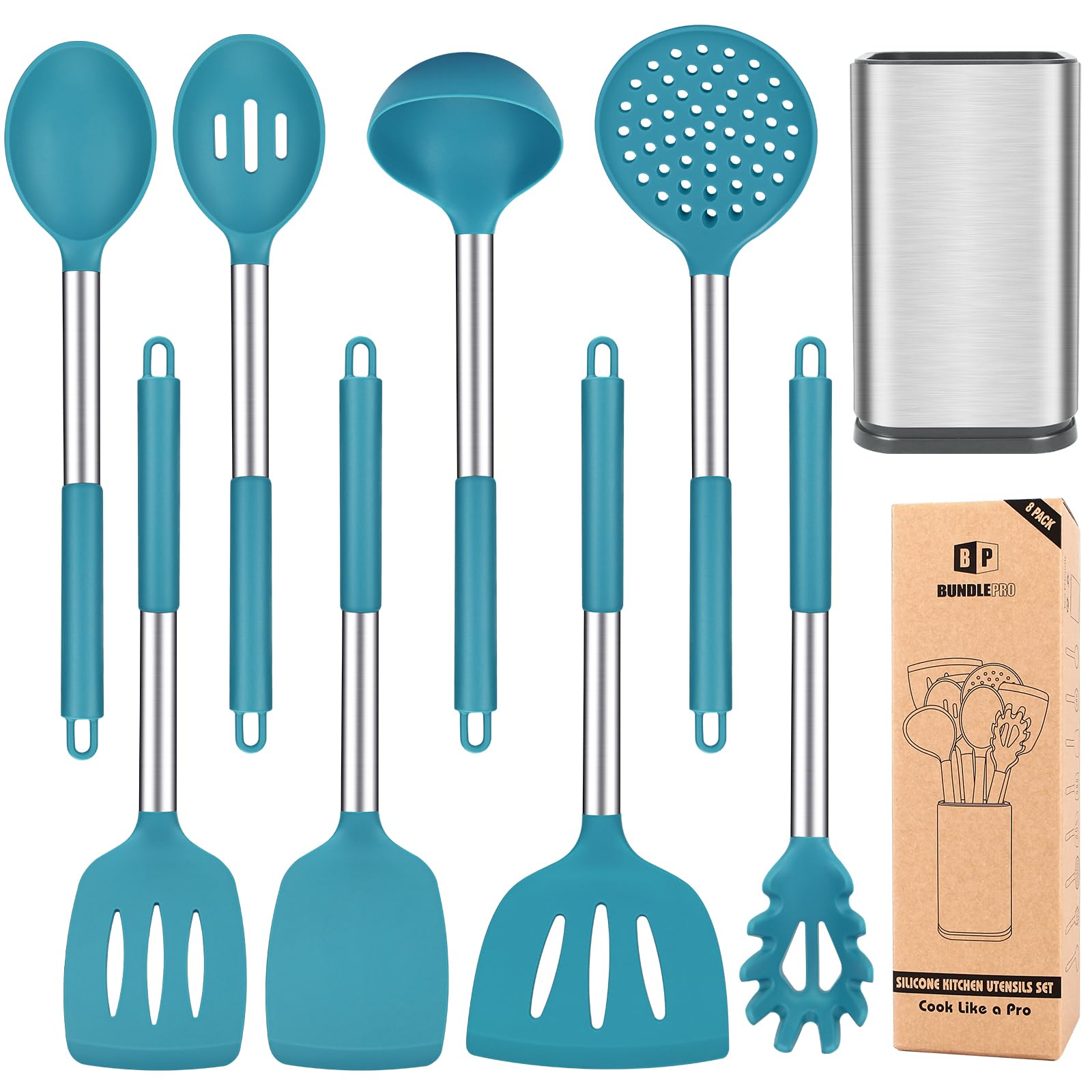 BUNDLEPRO silicone spatula slotted for safe non-stick cooking and easy flipping