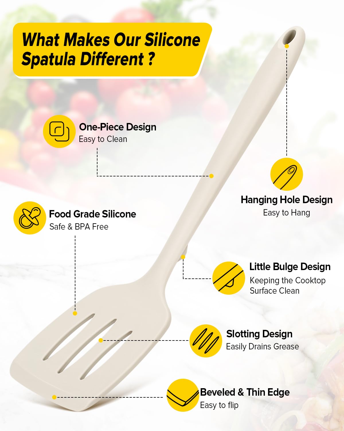 Bundlepro slotted khaki silicone spatula for draining fats during cooking