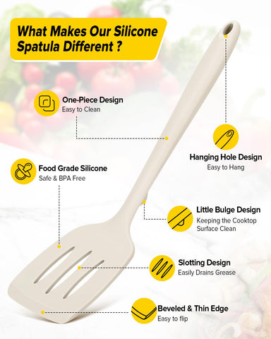 Bundlepro slotted khaki silicone spatula for draining fats during cooking