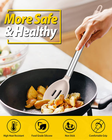 BUNDLEPRO silicone spoon is heat-resistant and safe on nonstick cookware.