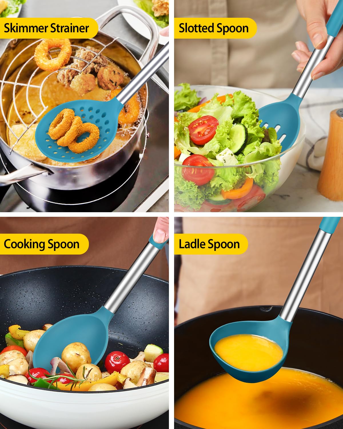 BUNDLEPRO silicone spoon for stirring sauces and scooping with heat resistance