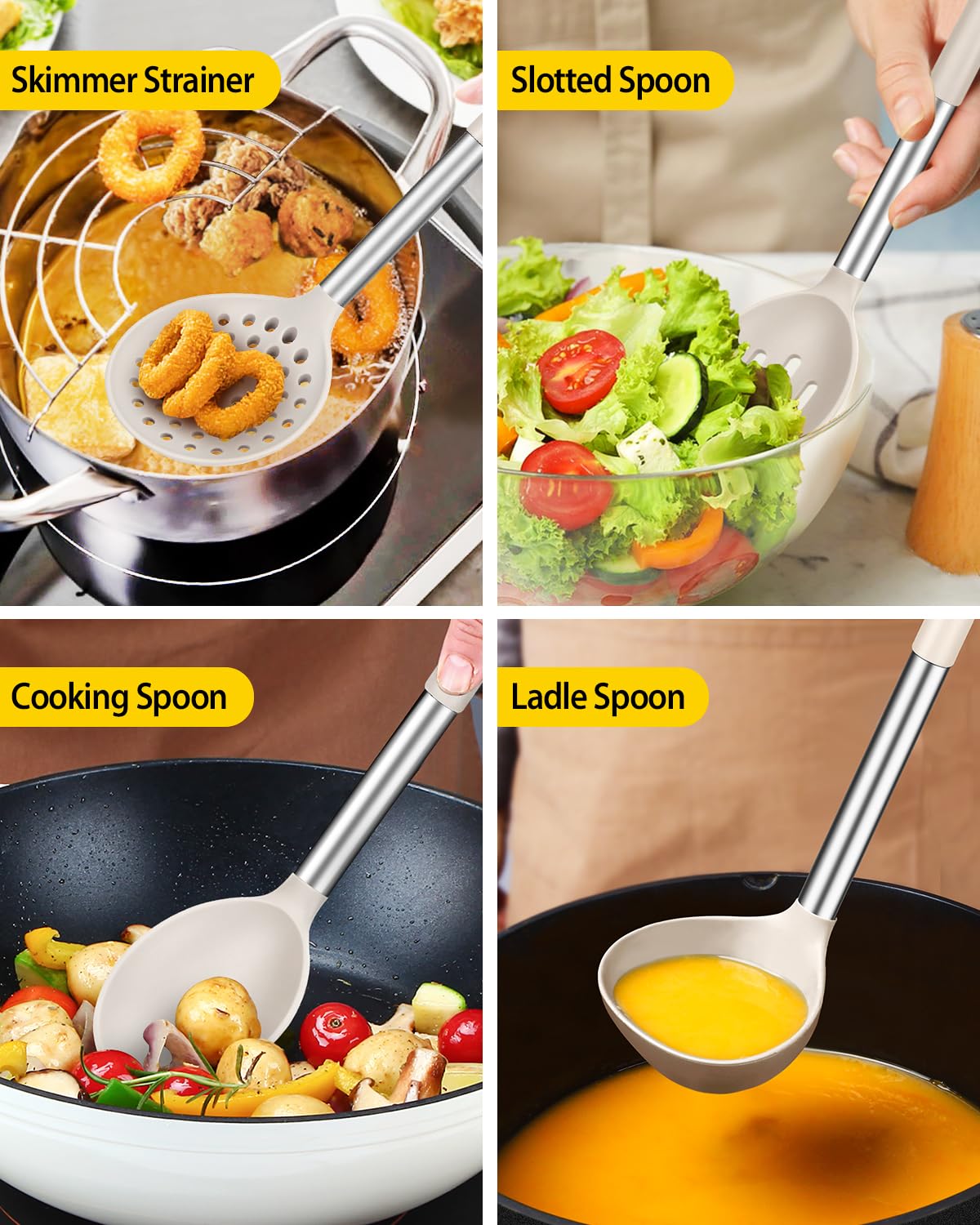 BundlePro silicone ladle pours soup with a heat-resistant handle.