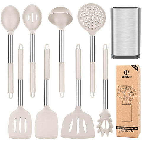 BundlePro silicone spatula aids non-scratch cooking on delicate non-stick pans.