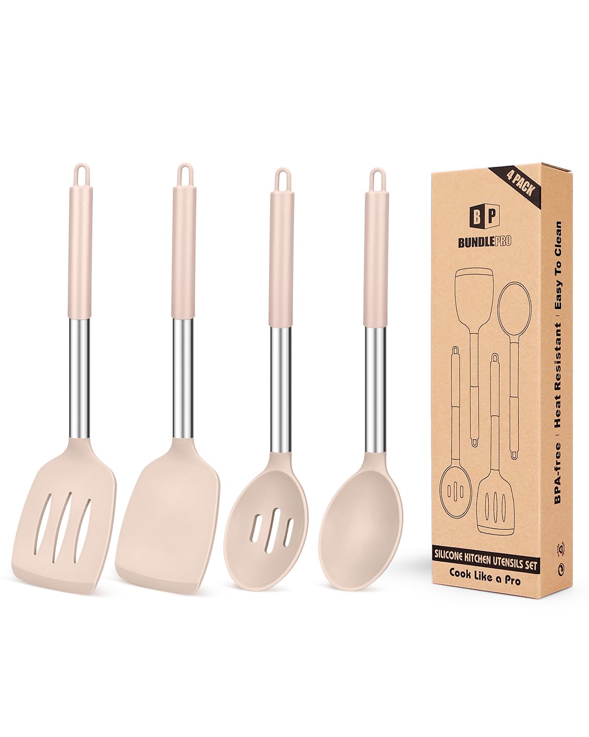 BundlePro silicone utensils set with flexible heads for safe stirring and non-stick protection